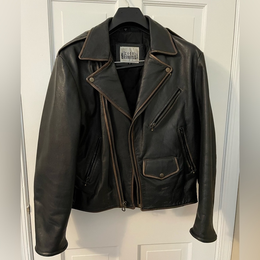 City Streets Black and Brown Leather Motorcycle Jacket
